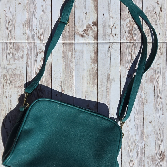 Green Crossbody Purse Teal Faux Leather Gold Hardware Double Zip Small Bag - Picture 5 of 16